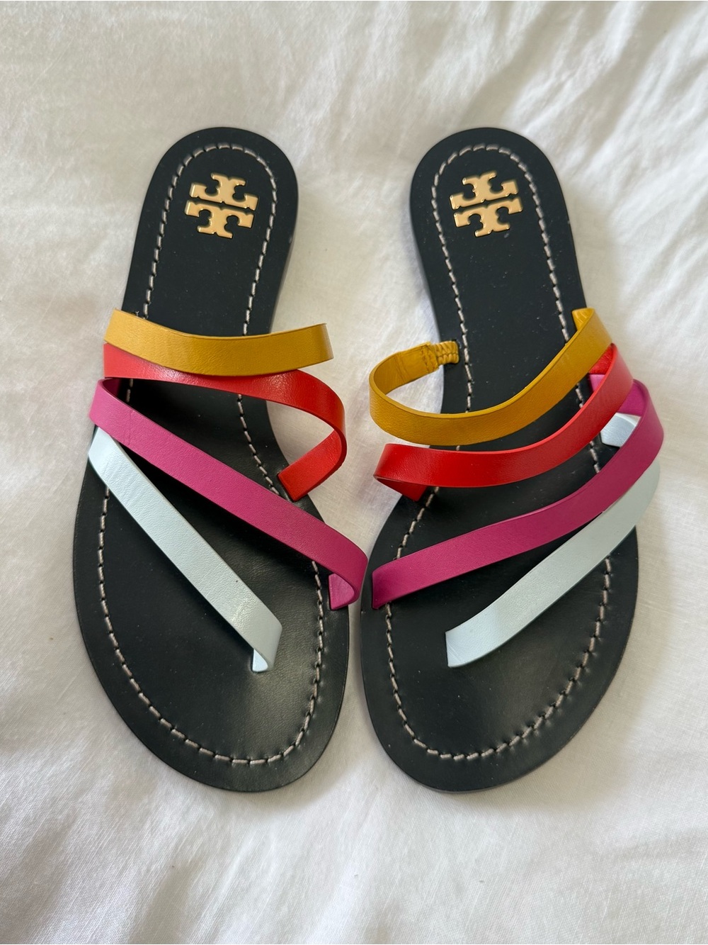 Tory Burch | Women's 5.5 | Patos Color Block Leather Sandals Slides | EUC